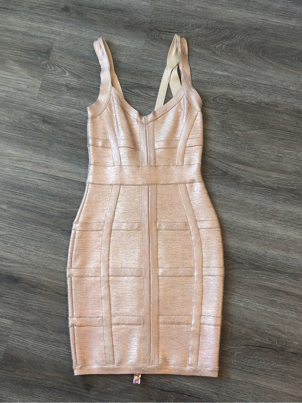 Aqua Metallic Blush Bandage Mini Dress